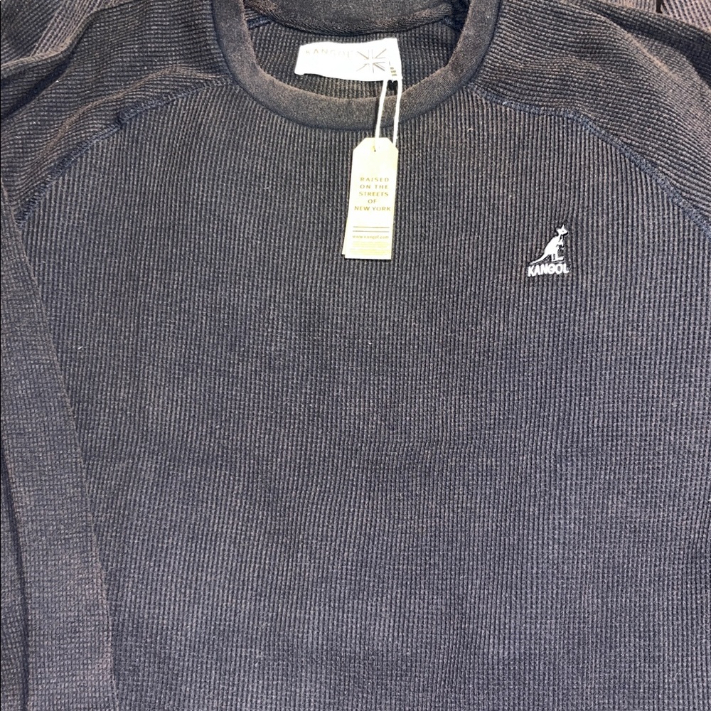 Kangol Dark Blue Purple Acid Wash Textured Ribbed Long Sleeve Top